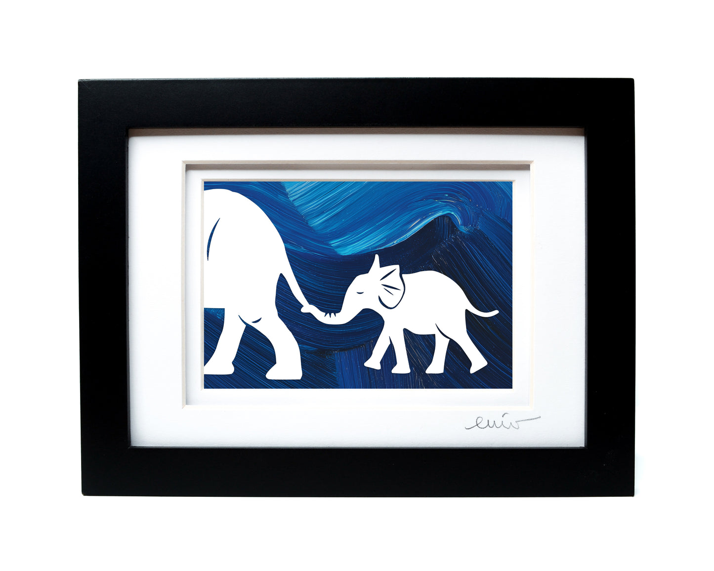 Elephant and Baby — Framed Papercut Shadowbox · Original Signed Art