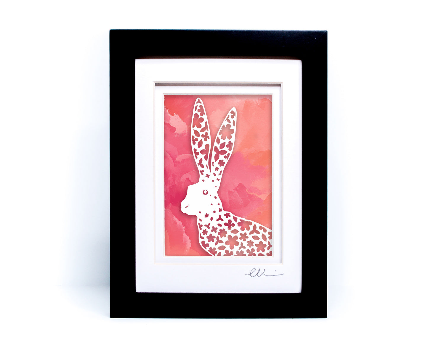 Flower Hare — Framed Papercut Shadowbox · Original Signed Art