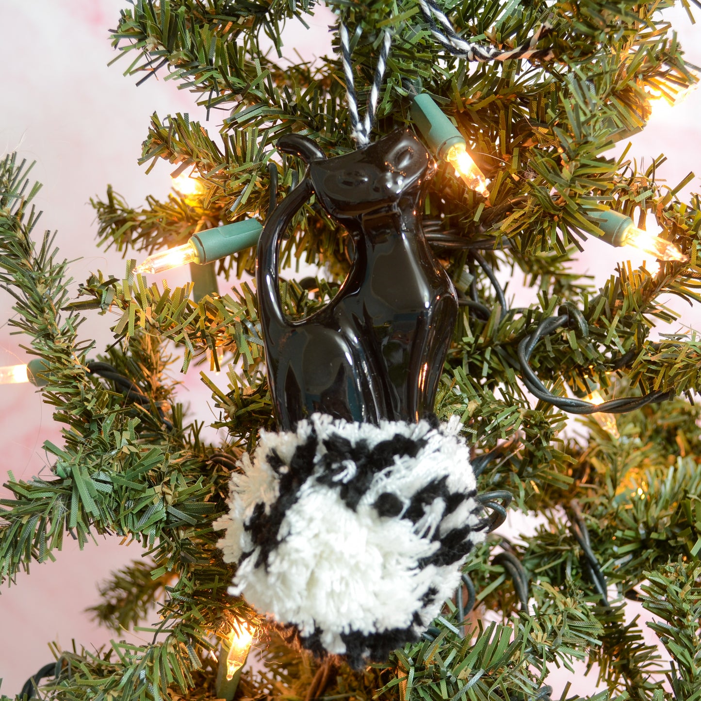 Black Cat Ceramic Pom Pom Ornament