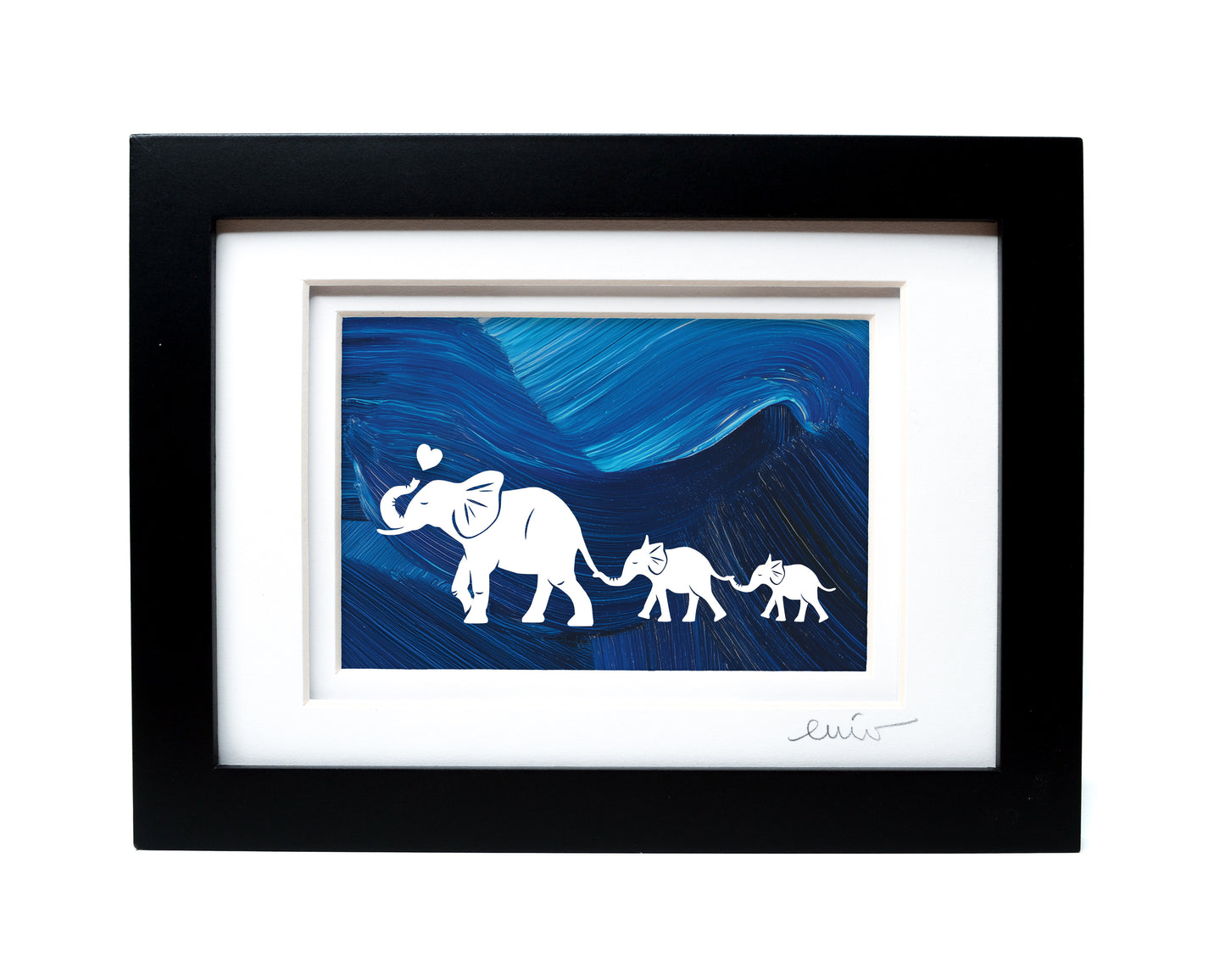 Elephant Family — Framed Papercut Shadowbox · Original Signed Art