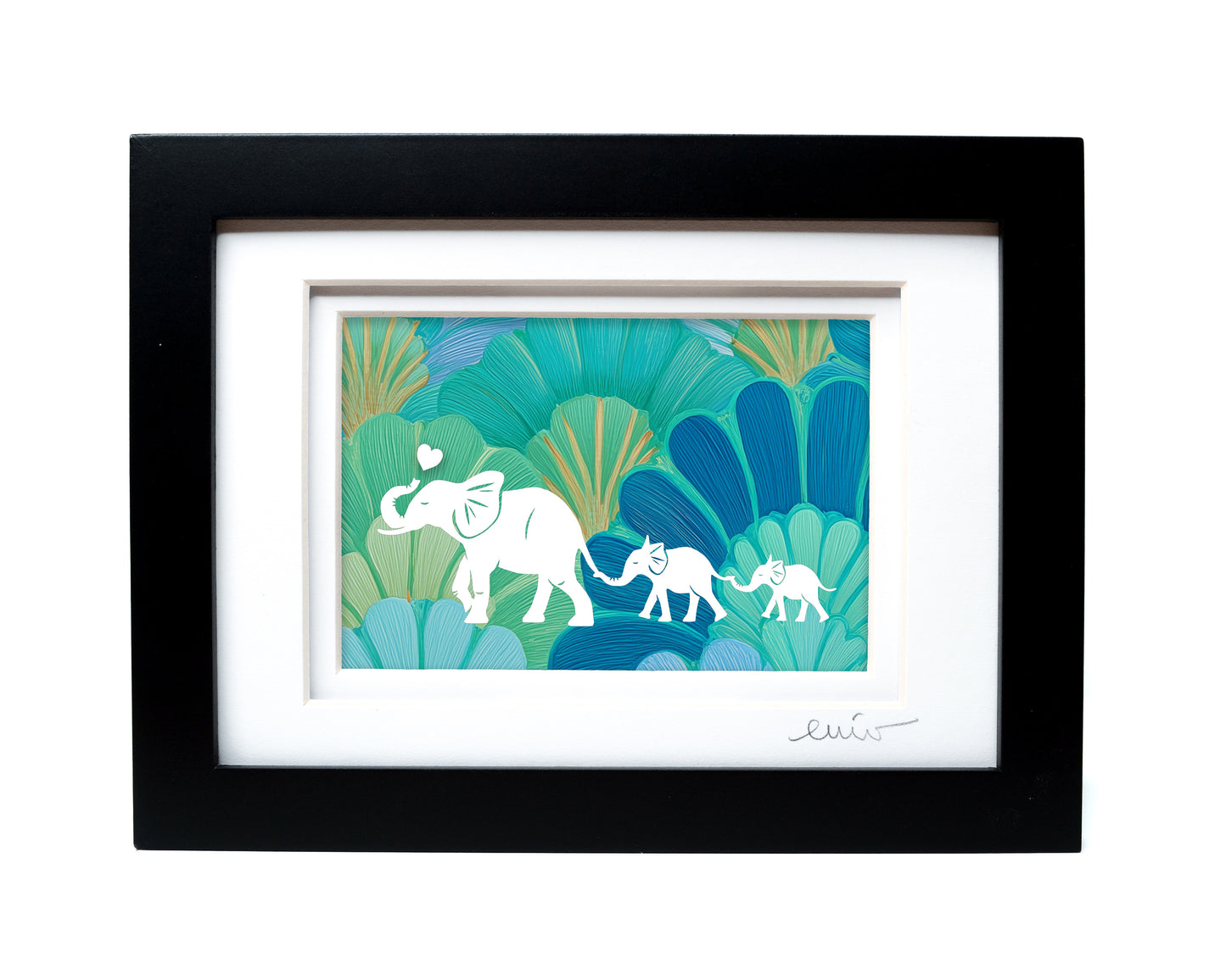 Elephant Family — Framed Papercut Shadowbox · Original Signed Art