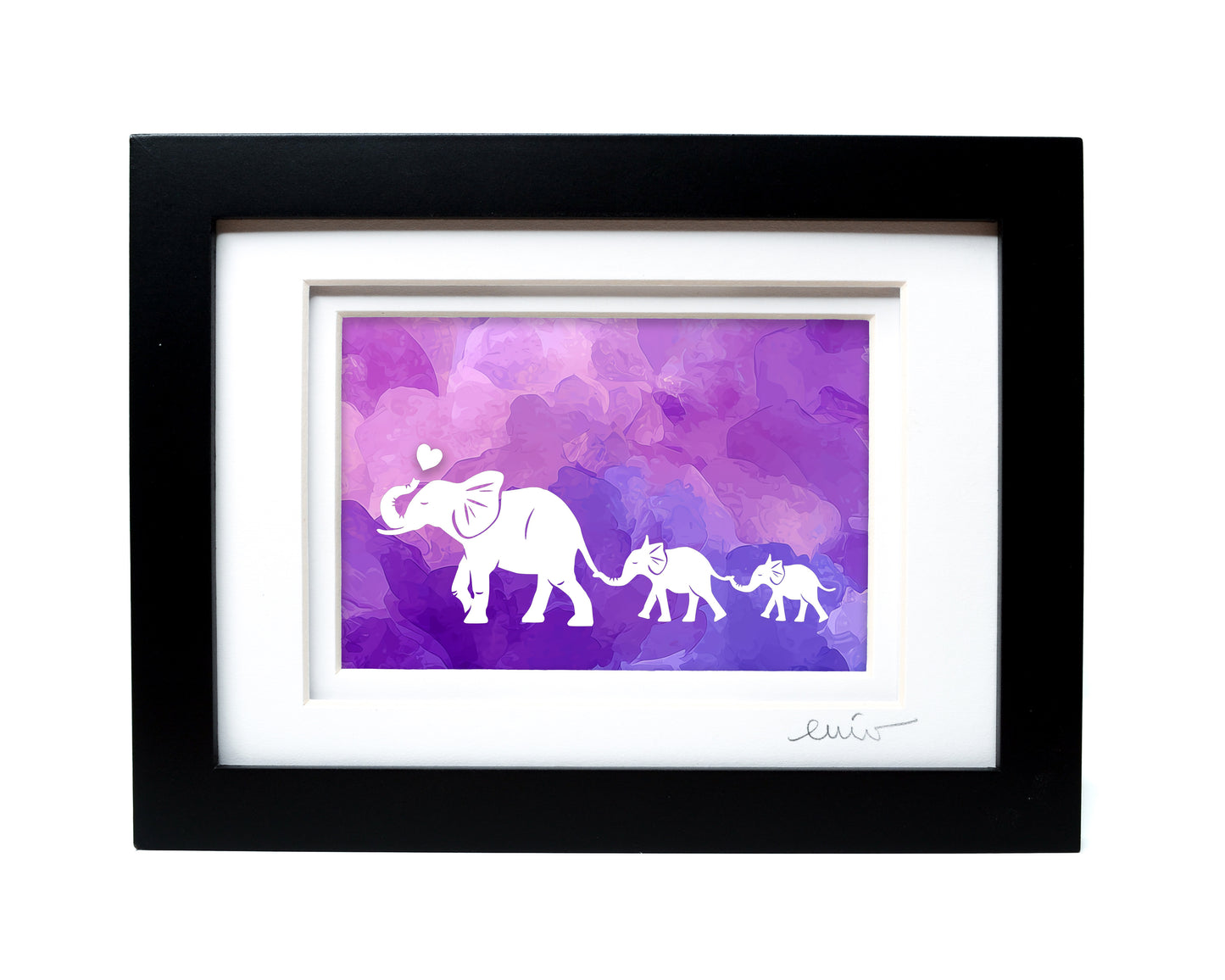 Elephant Family — Framed Papercut Shadowbox · Original Signed Art