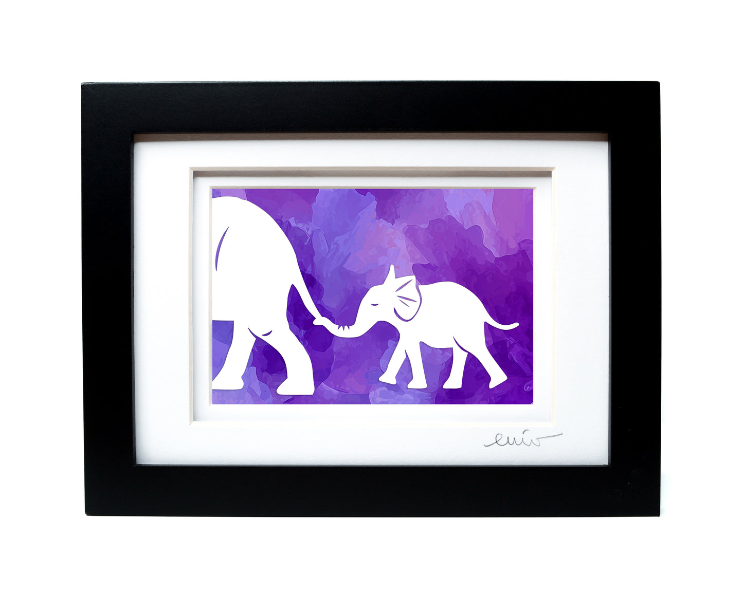 Elephant and Baby — Framed Papercut Shadowbox · Original Signed Art