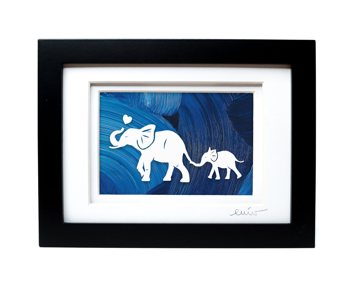 Elephant and Baby Full — Framed Papercut Shadowbox · Original Signed Art