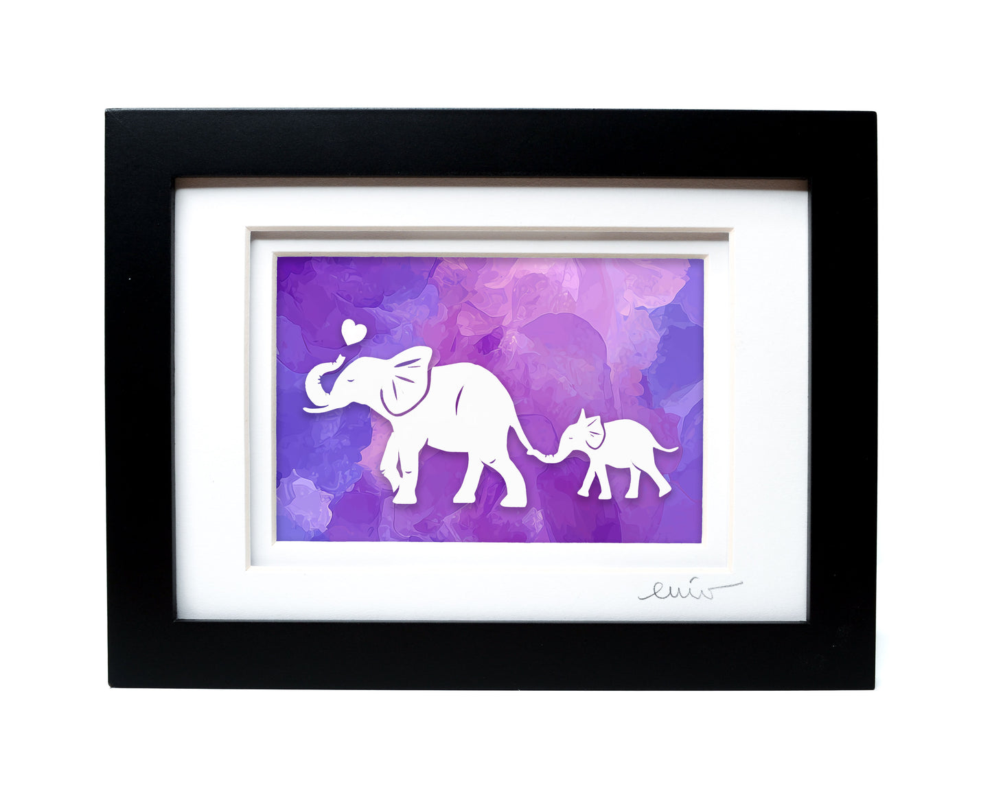 Elephant and Baby Full — Framed Papercut Shadowbox · Original Signed Art