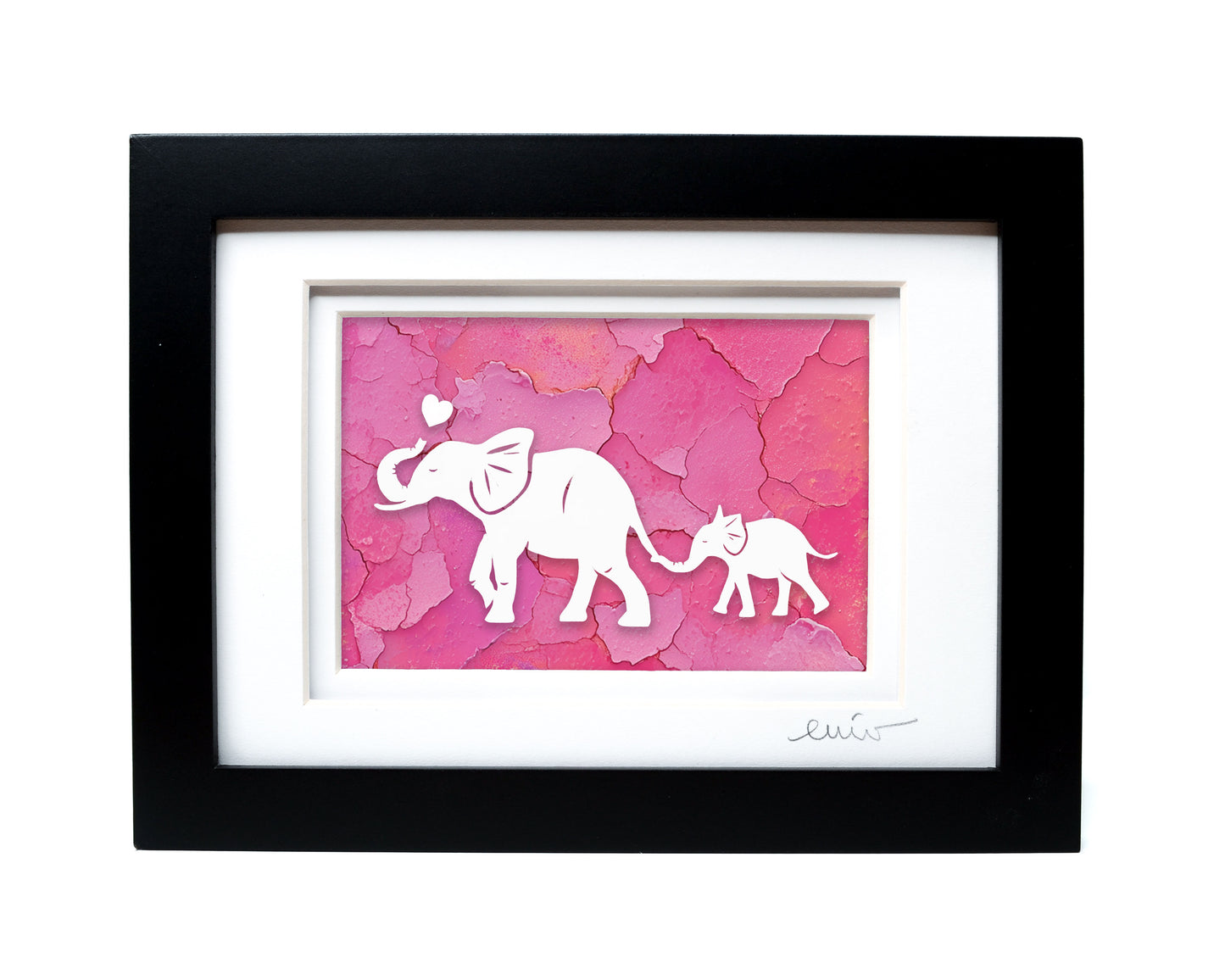 Elephant and Baby Full — Framed Papercut Shadowbox · Original Signed Art