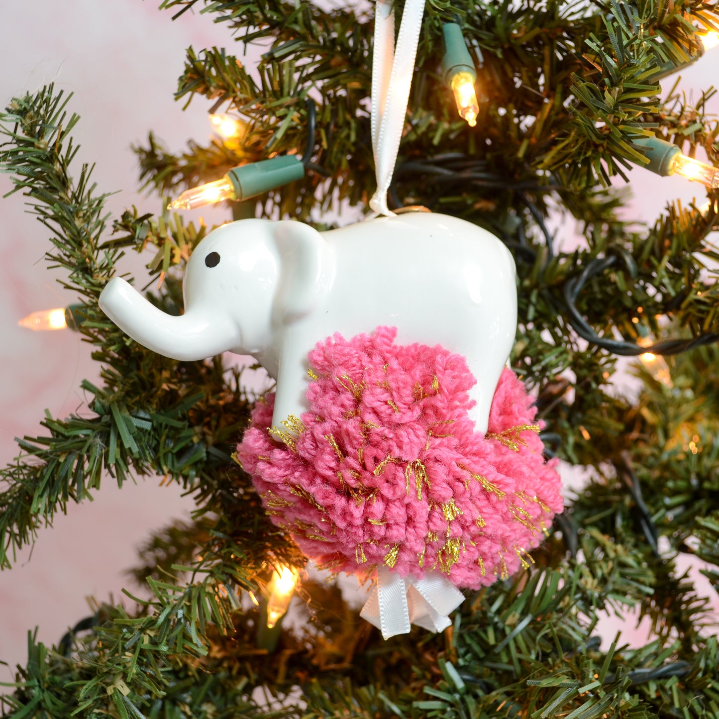 Elephant Ceramic Pom Pom Ornament