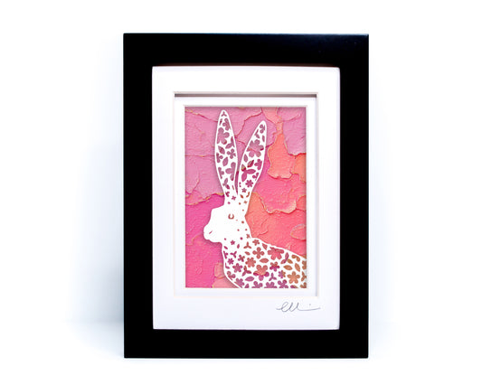 Flower Hare — Framed Papercut Shadowbox · Original Signed Art