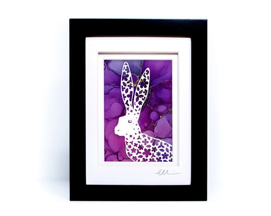 Flower Hare — Framed Papercut Shadowbox · Original Signed Art