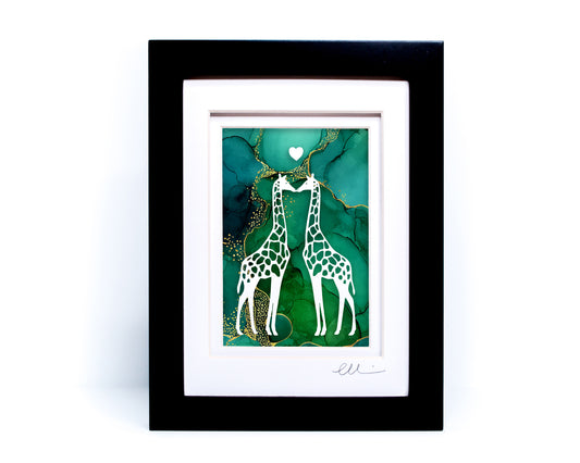 Giraffe Pair — Framed Papercut Shadowbox · Original Signed Art