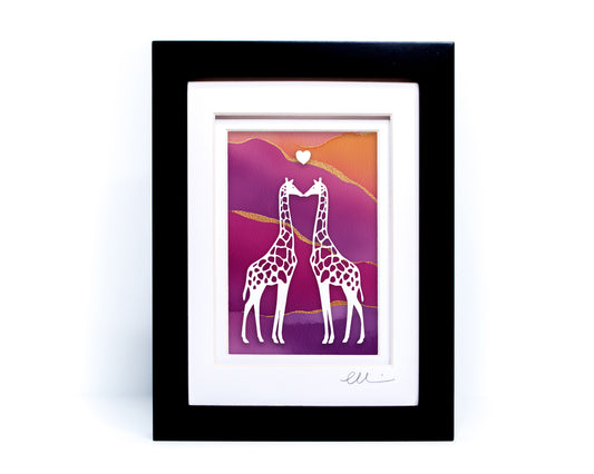 Giraffe Pair — Framed Papercut Shadowbox · Original Signed Art
