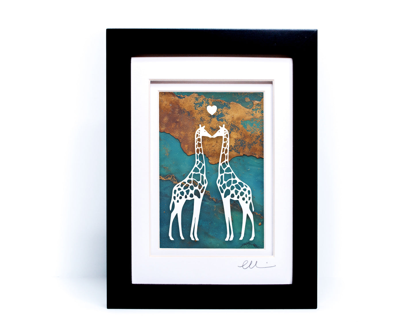 Giraffe Pair — Framed Papercut Shadowbox · Original Signed Art