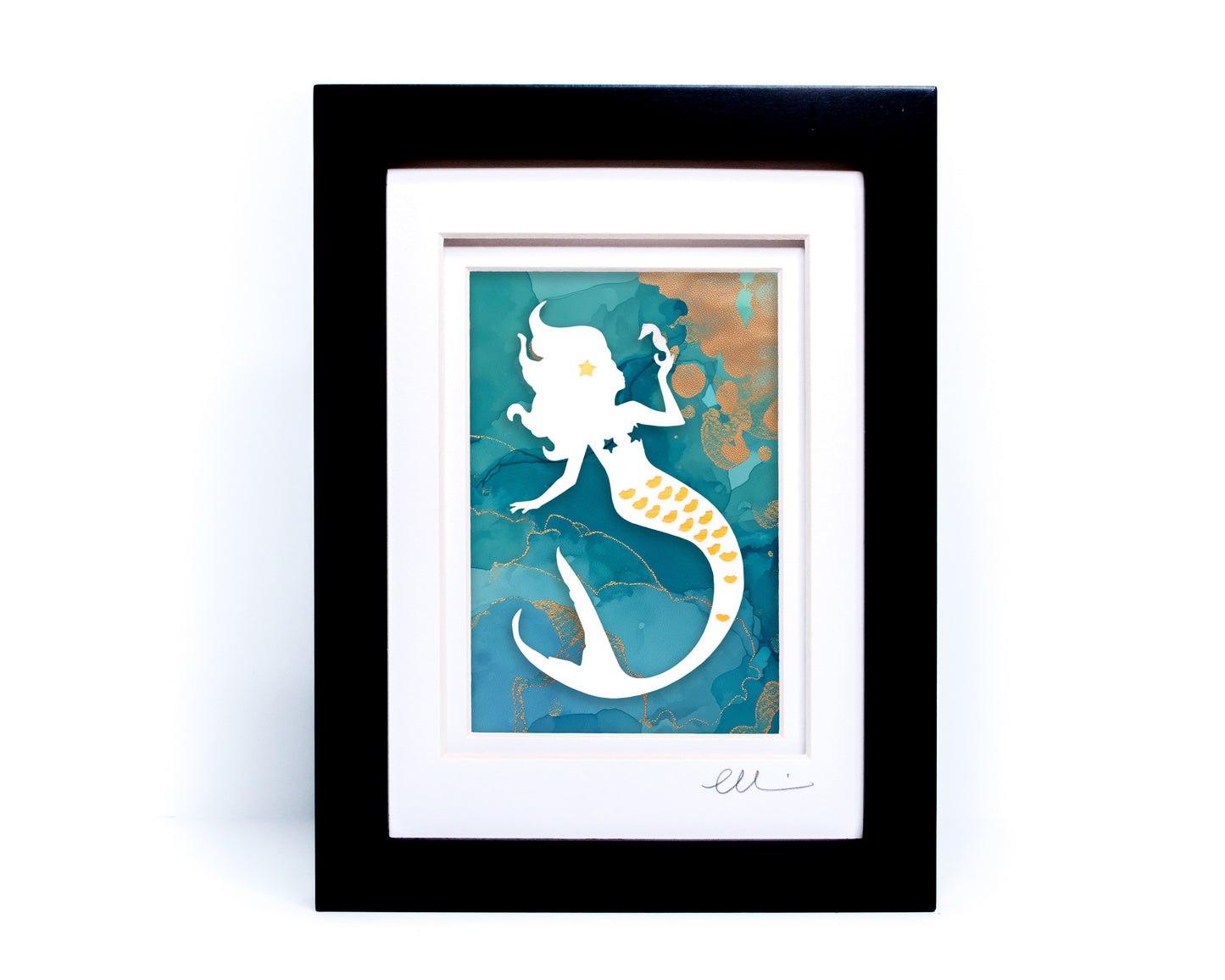 Mermaid — Framed Papercut Shadowbox · Original Signed Art