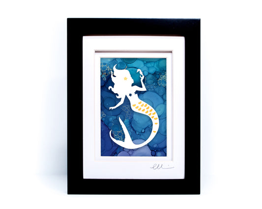 Mermaid — Framed Papercut Shadowbox · Original Signed Art