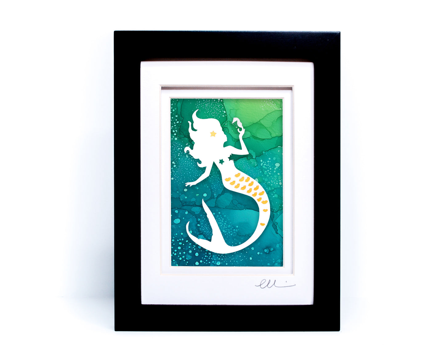 Mermaid — Framed Papercut Shadowbox · Original Signed Art