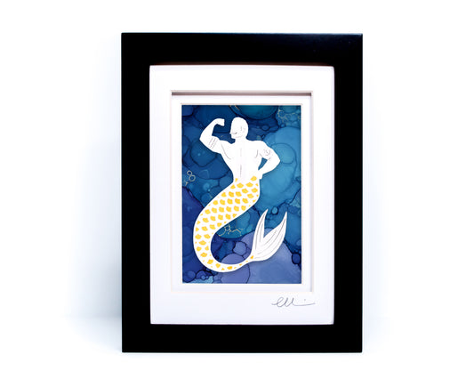 Merman — Framed Papercut Shadowbox · Original Signed Art