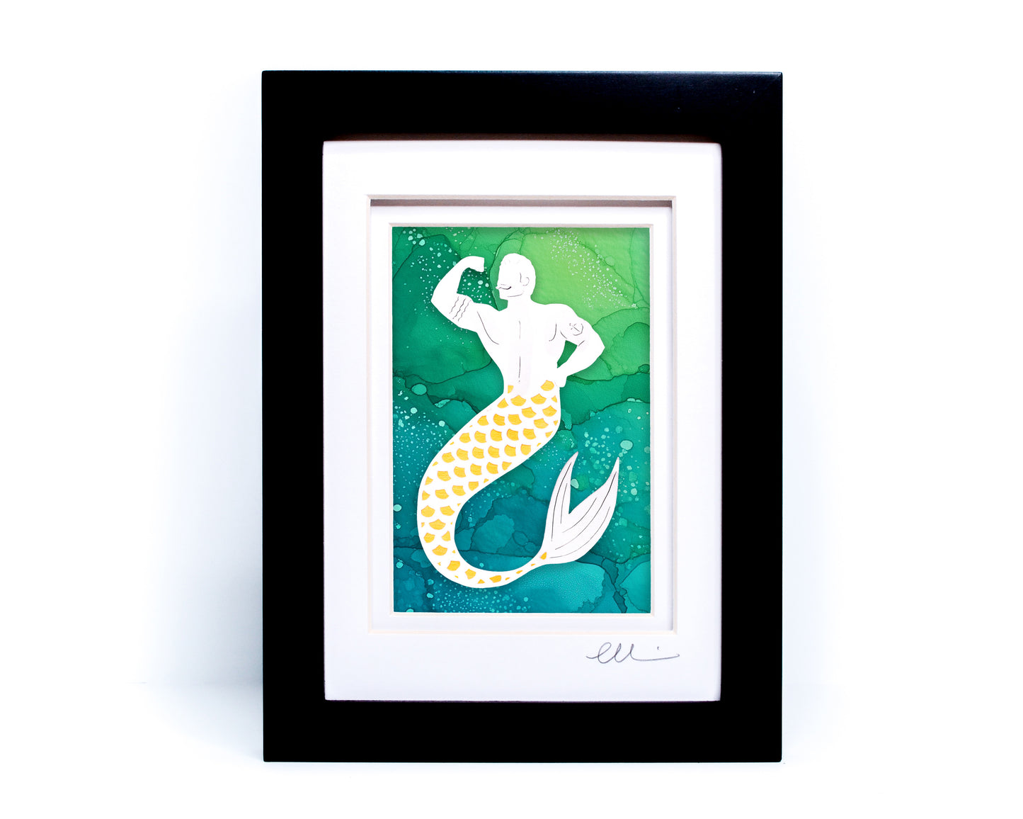 Merman — Framed Papercut Shadowbox · Original Signed Art