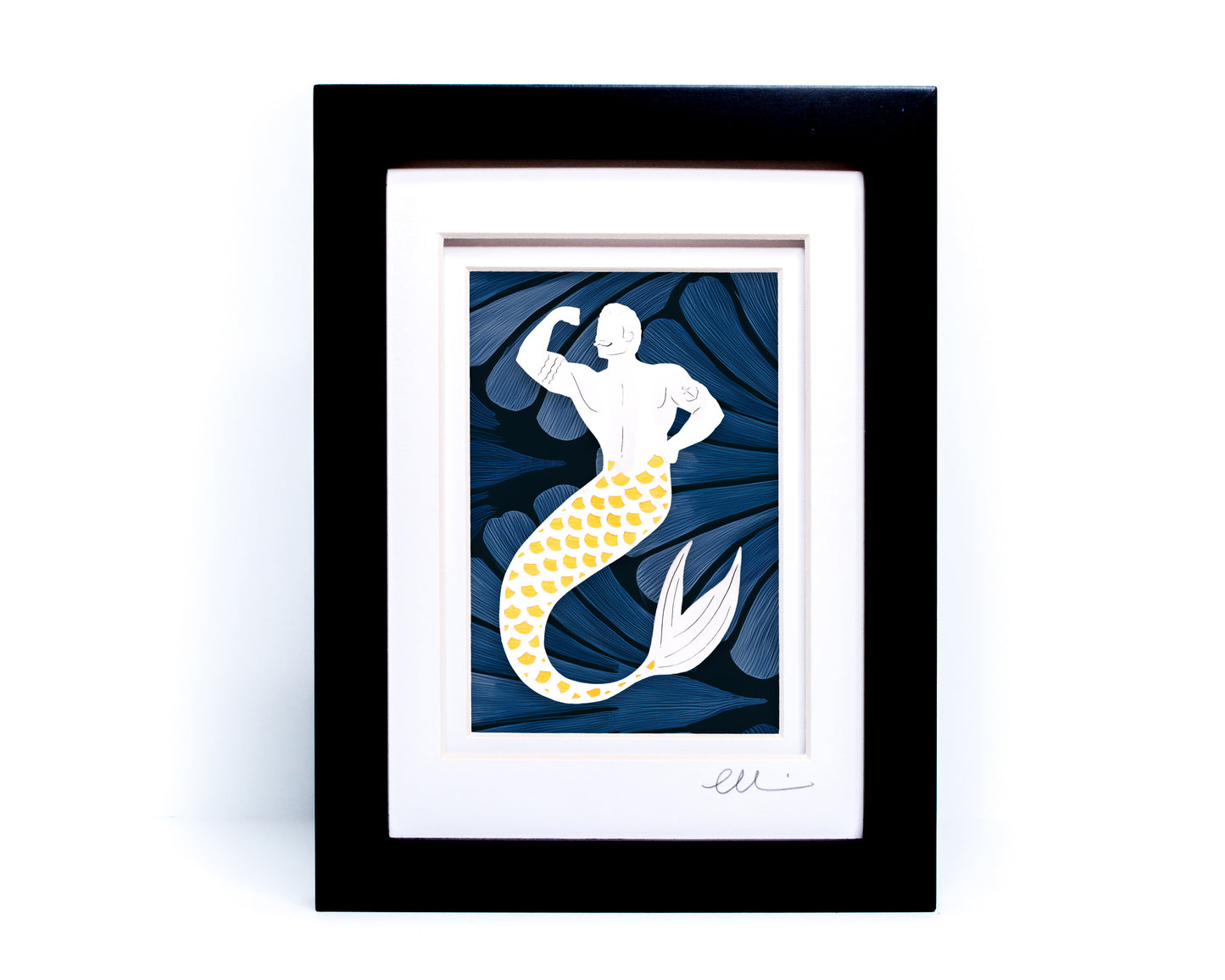 Merman — Framed Papercut Shadowbox · Original Signed Art