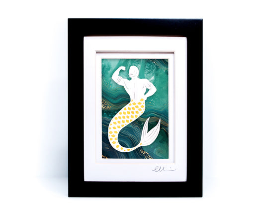 Merman — Framed Papercut Shadowbox · Original Signed Art