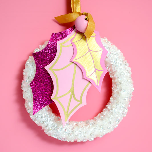 Pink Holly Wreath