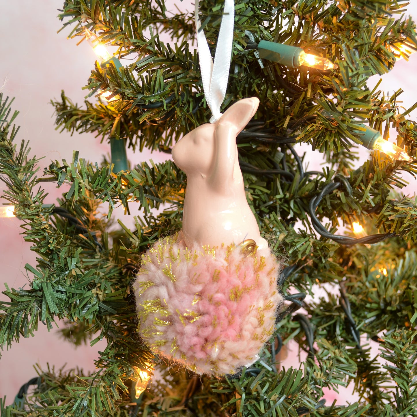 Hear Rabbit Ceramic Pom Pom Ornament