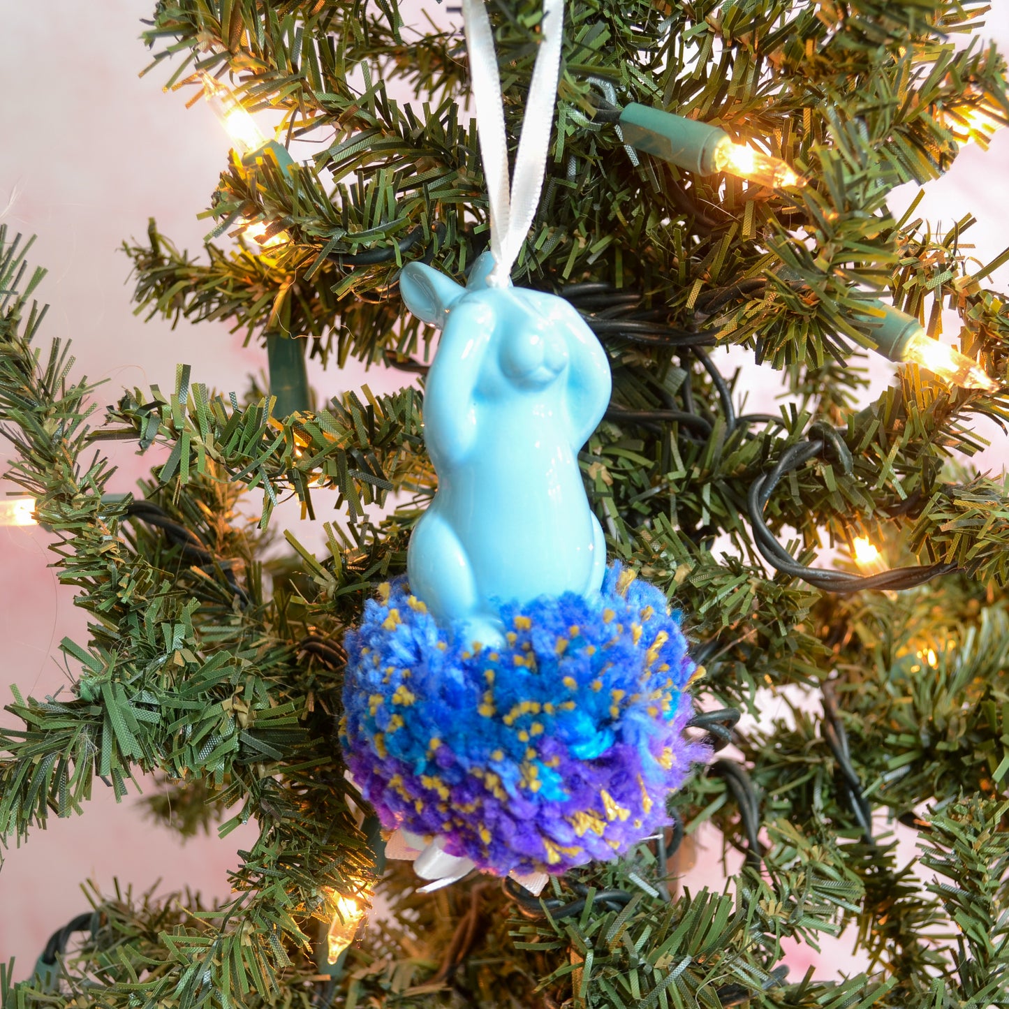 See Rabbit Ceramic Pom Pom Ornament