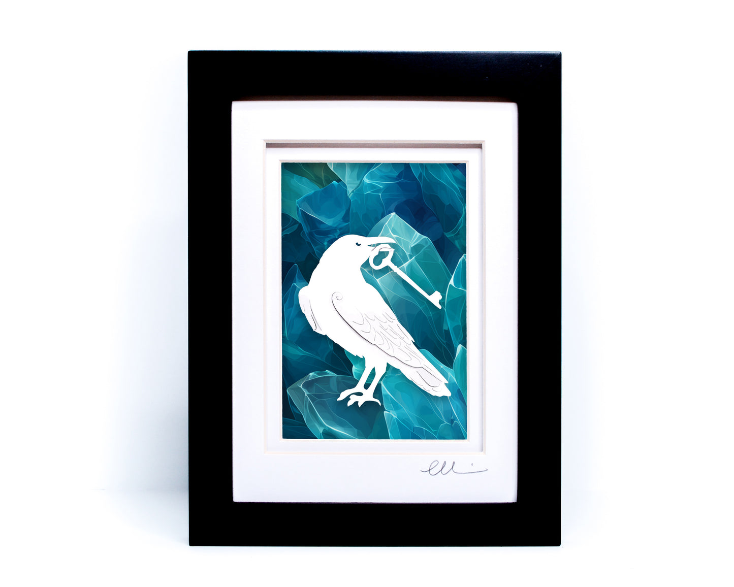 Raven with Key — Framed Papercut Shadowbox · Original Signed Art
