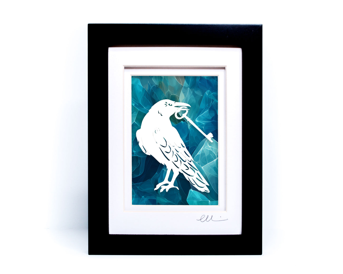 Raven with Key — Framed Papercut Shadowbox · Original Signed Art