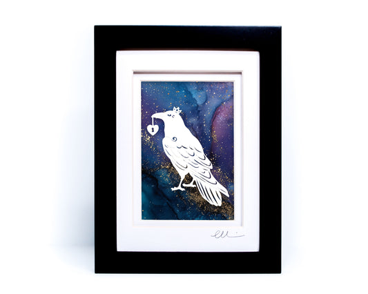 Raven King — Framed Papercut Shadowbox · Original Signed Art