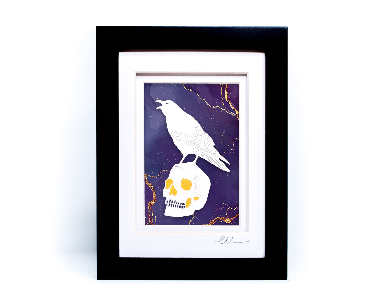 Raven Skull — Framed Papercut Shadowbox · Original Signed Art