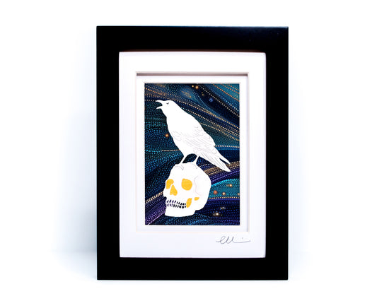 Raven Skull — Framed Papercut Shadowbox · Original Signed Art