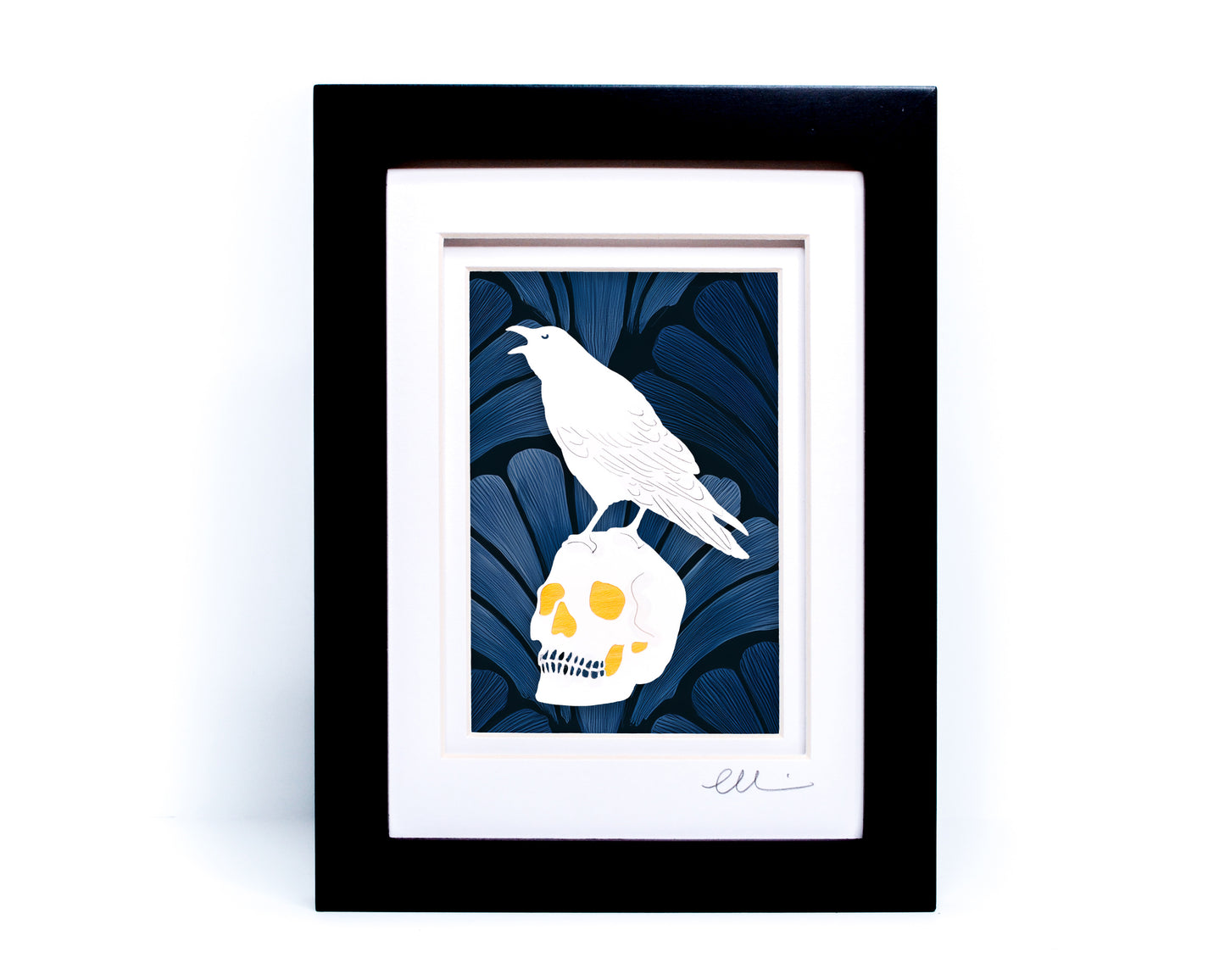Raven Skull — Framed Papercut Shadowbox · Original Signed Art