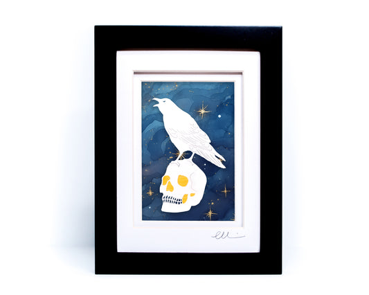 Raven Skull — Framed Papercut Shadowbox · Original Signed Art