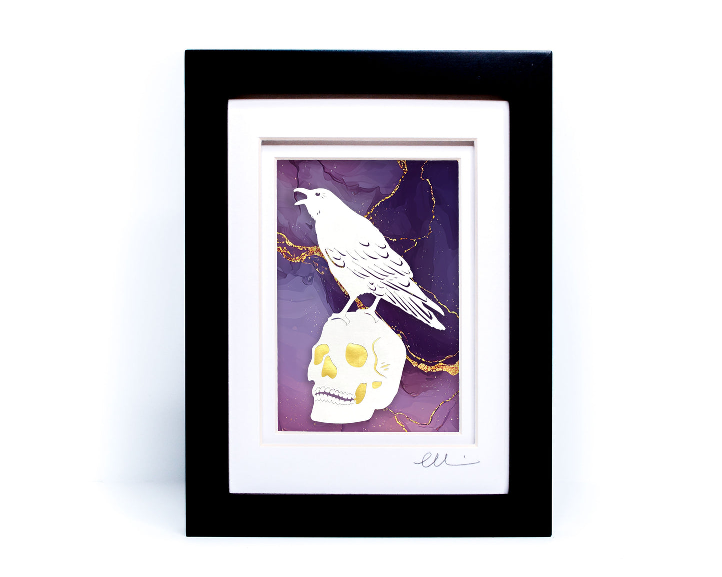 Raven Skull — Framed Papercut Shadowbox · Original Signed Art