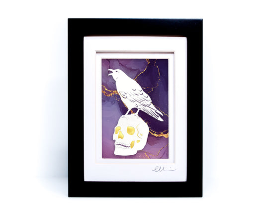 Raven Skull — Framed Papercut Shadowbox · Original Signed Art