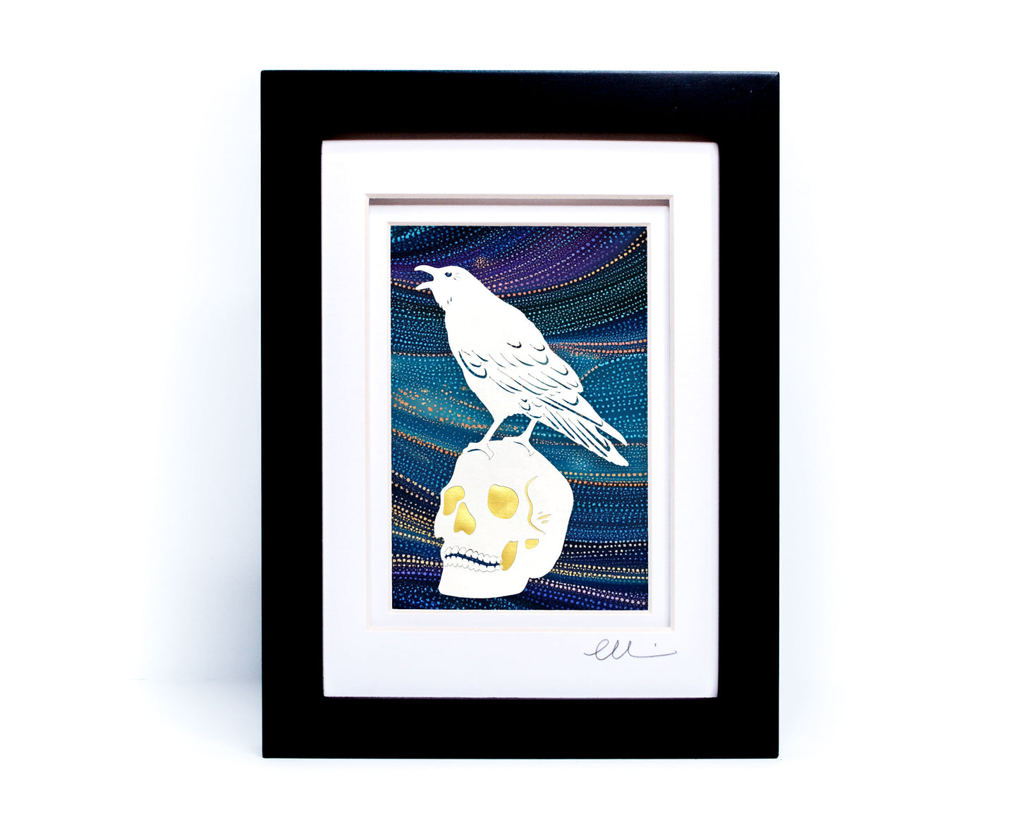 Raven Skull — Framed Papercut Shadowbox · Original Signed Art