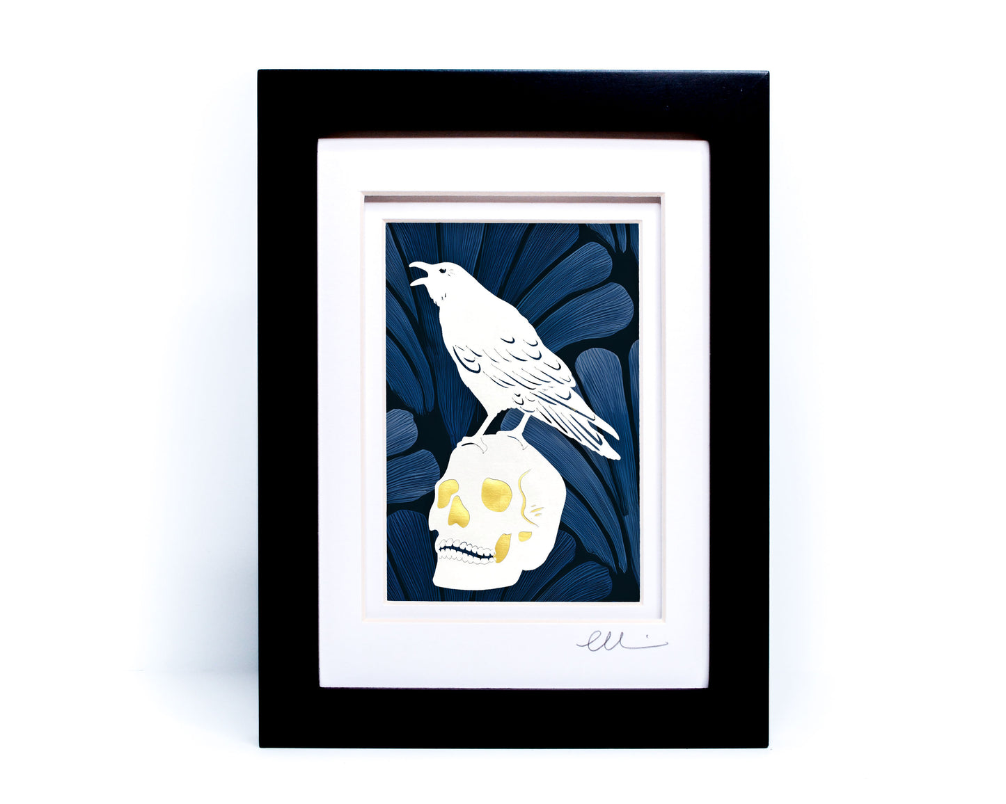 Raven Skull — Framed Papercut Shadowbox · Original Signed Art