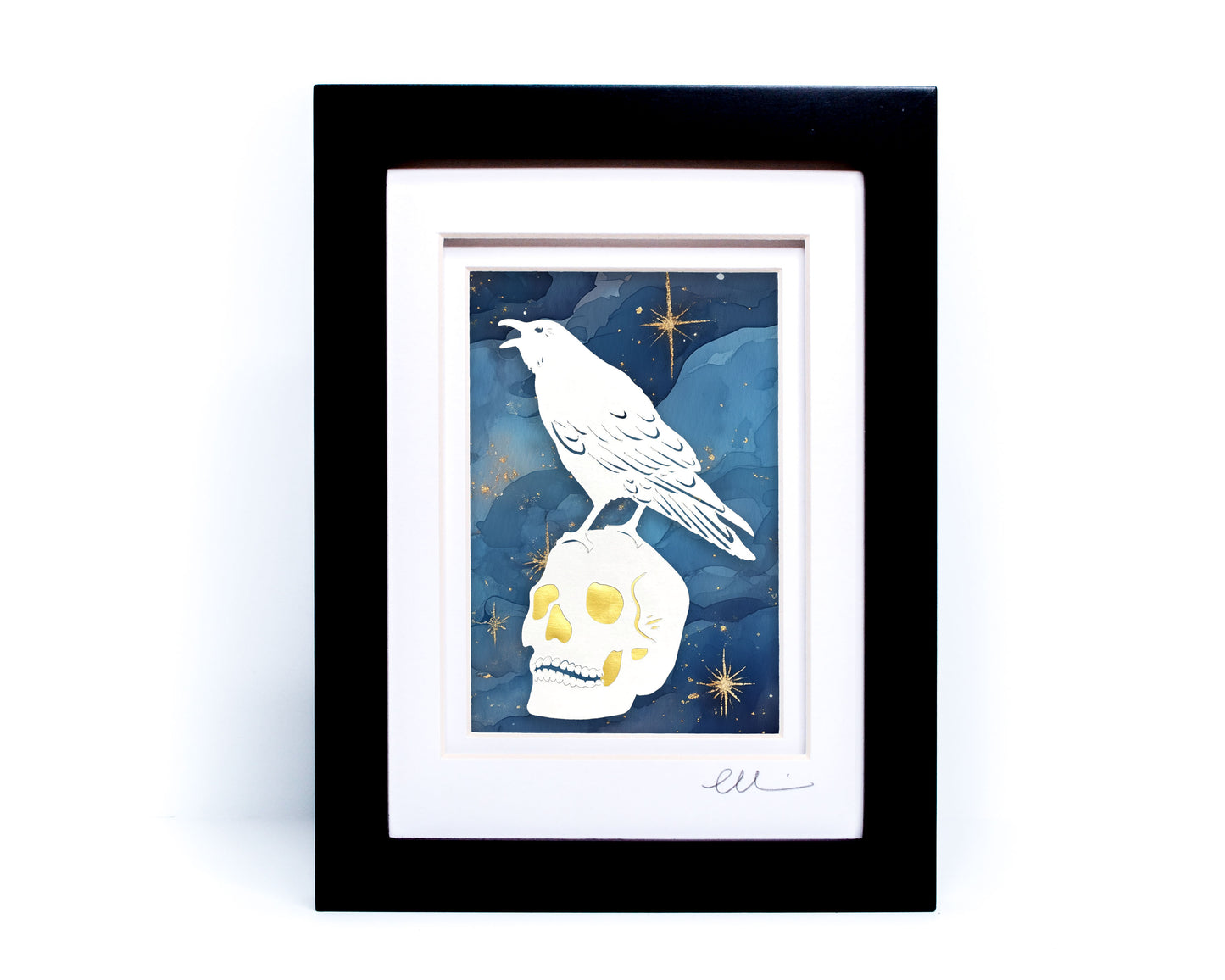 Raven Skull — Framed Papercut Shadowbox · Original Signed Art