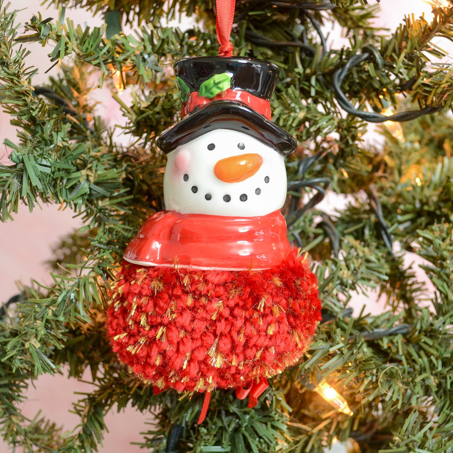 Snowman Head Ceramic Pom Pom Ornament