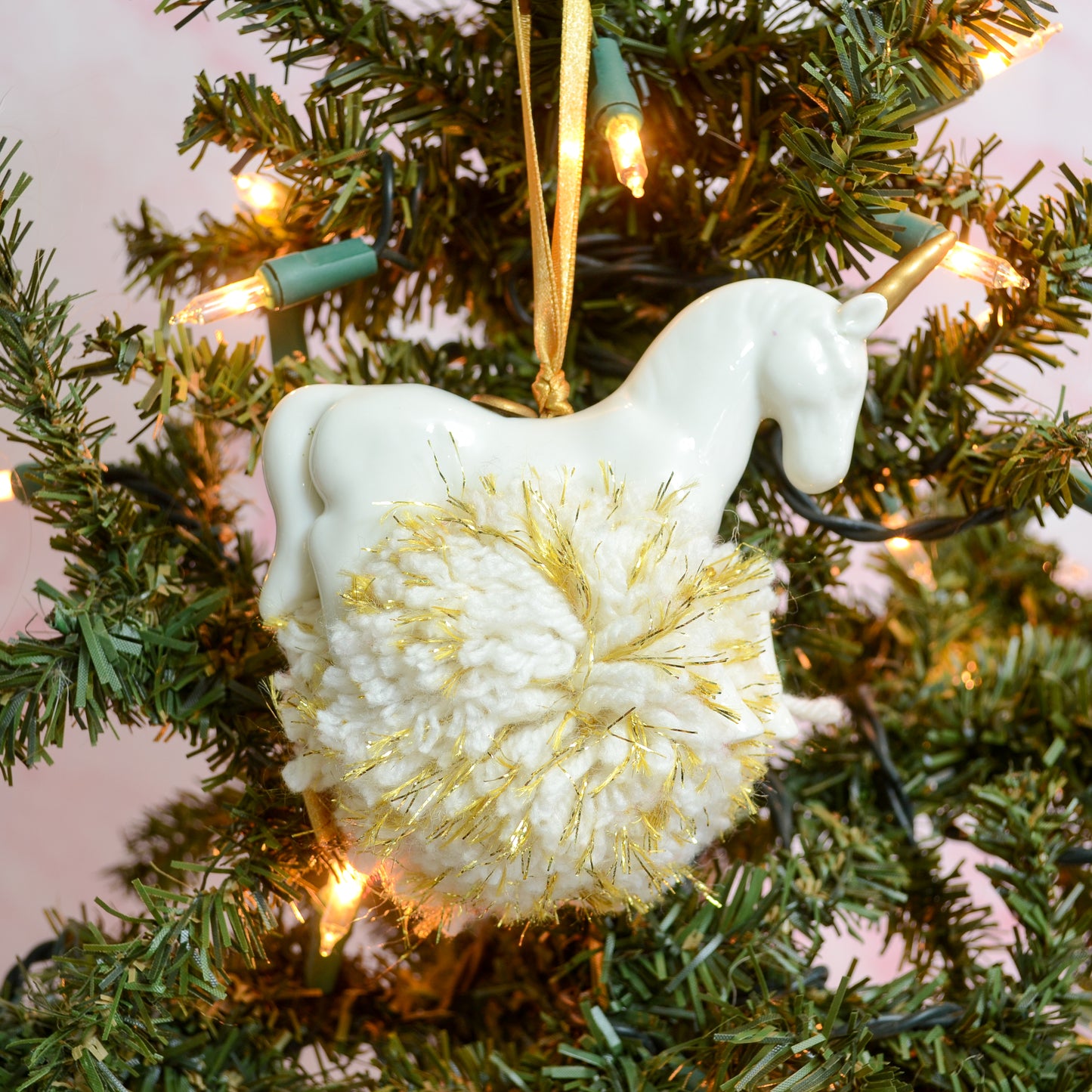 Unicorn Ceramic Pom Pom Ornament